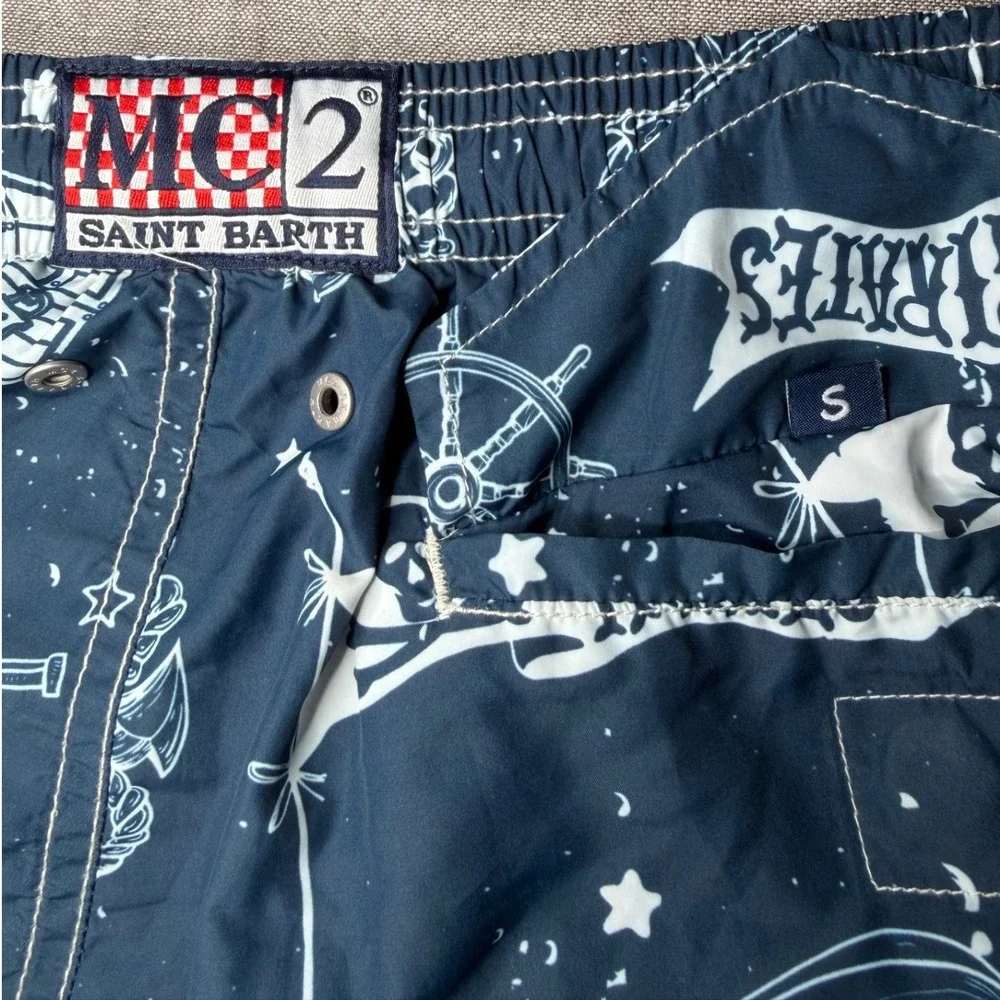 MC2 Saint Barth Mens Navy Pirate Print Swim Trunks Size S Nautical Beach Shorts